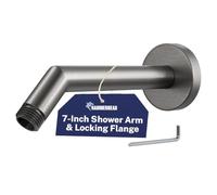 HammerHead® Solid Metal Shower Arm and Flange - 7.5 Inch 304 Stainless Steel Extension Pipe - Universal Shower Head Arm with Flange and Locking Screw, Gray