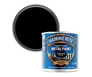 Hammerite 250ml Direct to Rust Smooth Black Metal Paint, Ultimate Protection