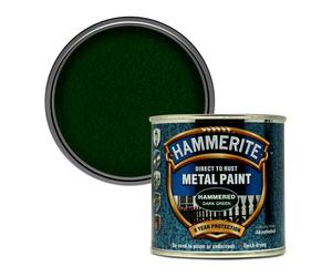 Hammerite 5084831 Direct to Rust Metal Paint - Hammered Dark Green Finish 250ML