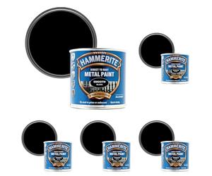 Hammerite Direct to Rust Exterior Gloss Black Metal Paint, Smooth Finish. Corrosion Resistant Black Gloss Paint and Rust Remover, 8 Year Protection - 250ml Tin 1.25 SqM Coverage (Pack of 5)