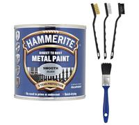 Hammerite Direct to Rust Metal Paint 250ml - Bundle with 1” Paint Brush & 3x Bristle Brushes - Smooth Finish, Anti-Rust Protection for Gates, Railings, Radiators, Pipes & More (Silver)