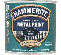 1 X Hammerite Satin Metal Paint Black 250ml DIY Garage Shed Maintenance Work