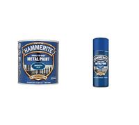 Hammerite Direct to Rust Metal Paint - Smooth Blue Finish 750ML & Direct to Rust Metal Paint Aerosol Smooth Blue Finish 400ML