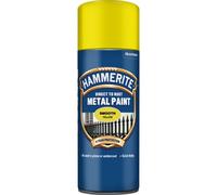 Hammerite Spray Paint for Metal. Direct to Rust Exterior Yellow Metal Paint, Smooth Finish. Corrosion Resistant Yellow Gloss Paint and Rust Remover, 8 Year Protection - 400ml Aerosol 0.5 SqM Coverage