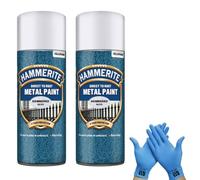 Hammerite Direct to Rust Metal Spray Paint Hammered Silver 400ml Twin Pack + Free Nitrile Gloves | Fast-Drying Aerosol, Durable Rust Protection for Indoor & Outdoor Metal