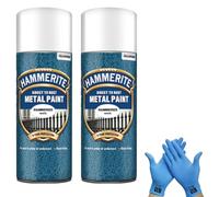 Hammerite Direct to Rust Metal Spray Paint Hammered White 400ml Twin Pack + Free Nitrile Gloves | Fast-Drying Aerosol, Durable Rust Protection for Indoor & Outdoor Metal