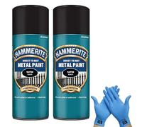 Hammerite Direct to Rust Metal Spray Paint Satin Black 400ml Twin Pack + Free Nitrile Gloves | Fast-Drying Aerosol, Durable Rust Protection for Indoor & Outdoor Metal