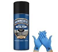 Hammerite Direct to Rust Metal Spray Paint Smooth Black 400ml + Free Nitrile Gloves | Fast-Drying Aerosol, Long-Lasting Rust Protection for Indoor & Outdoor Metal (BLACK)