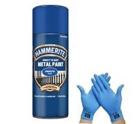 Hammerite Direct to Rust Metal Spray Paint Smooth Blue 400ml + Free DRW Nitrile Gloves | Fast-Drying Aerosol, Long-Lasting Rust Protection for Indoor & Outdoor Metal (BLUE)