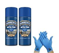 Hammerite Direct to Rust Metal Spray Paint Smooth Blue 400ml Twin Pack + Free Nitrile Gloves | Fast-Drying Aerosol, Durable Rust Protection for Indoor & Outdoor Metal