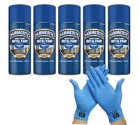 Hammerite Direct to Rust Metal Spray Paint Smooth Blue 5X 400ml + Free Nitrile Gloves | Fast-Drying Aerosol, Durable Rust Protection for Indoor & Outdoor Metal