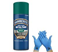 Hammerite Direct to Rust Metal Spray Paint Smooth Dark Green 400ml + Free Nitrile Gloves | Fast-Drying Aerosol, Long-Lasting Rust Protection for Indoor & Outdoor Metal (DARK GREEN)