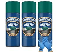 Hammerite Direct to Rust Metal Spray Paint Smooth Dark Green 400ml Tripple Pack + Free Nitrile Gloves | Fast-Drying Aerosol, Durable Rust Protection for Indoor & Outdoor Metal
