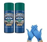 Hammerite Direct to Rust Metal Spray Paint Smooth Dark Green 400ml Twin Pack + Free Nitrile Gloves | Fast-Drying Aerosol, Durable Rust Protection for Indoor & Outdoor Metal