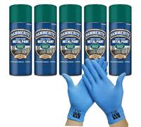 Hammerite Direct to Rust Metal Spray Paint Smooth Dark Green 5X 400ml + Free Nitrile Gloves | Fast-Drying Aerosol, Durable Rust Protection for Indoor & Outdoor Metal