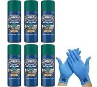 Hammerite Direct to Rust Metal Spray Paint Smooth Dark Green 6X 400ml + Free Nitrile Gloves | Fast-Drying Aerosol, Durable Rust Protection for Indoor & Outdoor Metal