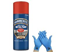 Hammerite Direct to Rust Metal Spray Paint Smooth Red 400ml + Free Nitrile Gloves | Fast-Drying Aerosol, Long-Lasting Rust Protection for Indoor & Outdoor Metal (RED)