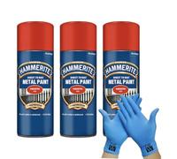 Hammerite Direct to Rust Metal Spray Paint Smooth Red 400ml Tripple Pack + Free Nitrile Gloves | Fast-Drying Aerosol, Durable Rust Protection for Indoor & Outdoor Metal
