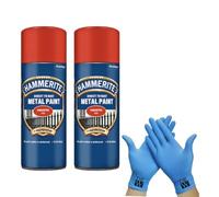 Hammerite Direct to Rust Metal Spray Paint Smooth Red 400ml Twin Pack + Free Nitrile Gloves | Fast-Drying Aerosol, Durable Rust Protection for Indoor & Outdoor Metal