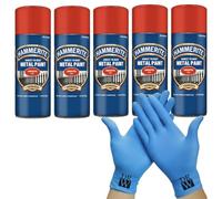 Hammerite Direct to Rust Metal Spray Paint Smooth Red 5X 400ml + Free Nitrile Gloves | Fast-Drying Aerosol, Durable Rust Protection for Indoor & Outdoor Metal