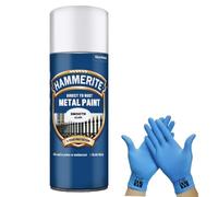 Hammerite Direct to Rust Metal Spray Paint Smooth Silver 400ml + Free Nitrile Gloves | Fast-Drying Aerosol, Long-Lasting Rust Protection for Indoor & Outdoor Metal (SILVER)