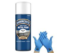 Hammerite Direct to Rust Metal Spray Paint Smooth White 400ml + Free Nitrile Gloves | Fast-Drying Aerosol, Long-Lasting Rust Protection for Indoor & Outdoor Metal (WHITE)