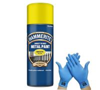 Hammerite Direct to Rust Metal Spray Paint Smooth Yellow 400ml + Free Nitrile Gloves | Fast-Drying Aerosol, Long-Lasting Rust Protection for Indoor & Outdoor Metal (YELLOW)