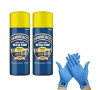 Hammerite Direct to Rust Metal Spray Paint Smooth Yellow 400ml Twin Pack + Free Nitrile Gloves | Fast-Drying Aerosol, Durable Rust Protection for Indoor & Outdoor Metal