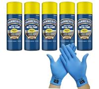 Hammerite Direct to Rust Metal Spray Paint Smooth Yellow 5X 400ml + Free Nitrile Gloves | Fast-Drying Aerosol, Durable Rust Protection for Indoor & Outdoor Metal