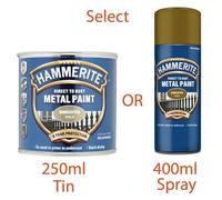 Hammerite 5084847 Direct To Rust Smooth Finish Metal Paint Gold 250Ml