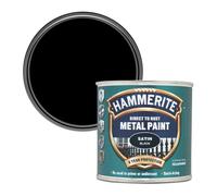 1 X Hammerite Satin Metal Paint Black 250ml DIY Garage Shed Maintenance Work