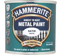 Hammerite Direct To Rust Satin White Quick Drying Metal Paint 250ml