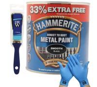 Hammerite Direct to Rust Smooth Metal Paint 750ml + 33% Extra Free (1L) | Smooth Black 1" Brush, 3 Wire Brush Set & Free Nitrile Gloves | Durable Anti-Rust Protection for Indoor & Outdoor