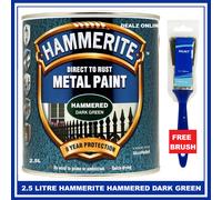 Hammerite HAMMERED DARK GREEN Direct Metal Paint 2.5L + FREE 2" BRUSH