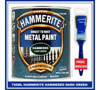 Hammerite Hammered Dark Green Direct to Rust Metal Exterior Paint 750ml