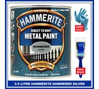Hammerite HFSG25L Direct to Rust Hammered Finish Metal Paint Silver 2.5 Litre