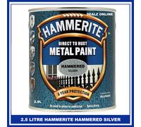Hammerite HFSG25L Direct to Rust Hammered Finish Metal Paint Silver 2.5 Litre