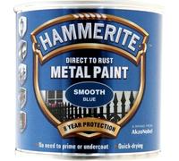 Hammerite Metal Paint Smooth 250ml - Blue, Direct-to-Rust, 3-in-1 Exterior Metal Paint (No Primer Needed)