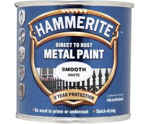 Hammerite Metal Paint Smooth White, DIY Enthusiasts, Quick Drying Time, 250ml