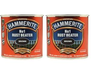 Hammerite No 1 Rust Beater, Rust Remover for Metal. Rust Converter Metal Paint, with Metal Filler Primer and Undercoat, Brown Metal Paint for Interior and Exterior - 250ml (Pack of 2)