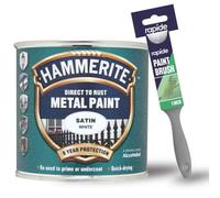 Hammerite Satin White Metal Paint 250Ml With 1" Paint Brush