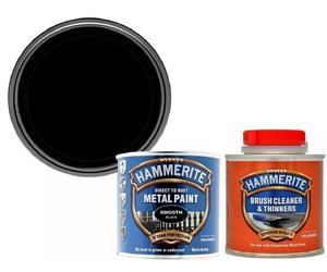 Hammerite Smooth Black 250ml Metal Paint PLUS Brush Cleaner & Thinners