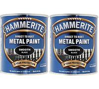 Hammerite Smooth Black Direct To Rust Paint For Metal Restore 750ml x 2