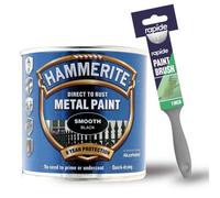 Hammerite Smooth Black Metal Paint 250Ml With 1" Paint Brush
