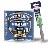 Hammerite Smooth Dark Green Metal Paint 250Ml With 1" Paint Brush