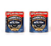 Hammerite Smooth Direct To Rust Metal Paint Black 1L 33% Free Pack Of 2