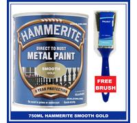 Hammerite Direct to Rust Metal Paint Smooth Finish 750ml, Gold, Metal Paint