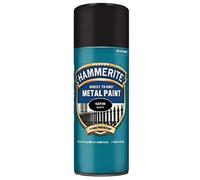 Hammerite Spray Paint for Metal. Direct to Rust Exterior Black Metal Paint, Satin Finish. Corrosion Resistant Black Paint and Rust Remover, 8 Year Pr