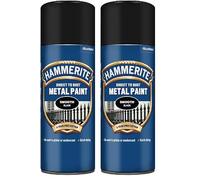 Hammerite Spray Paint for Metal. Direct to Rust Exterior Black Metal Paint, Smooth Finish. Corrosion Resistant Black Gloss Paint and Rust Remover, 8 Year Protection - 400ml Aerosol 0.5 SqM Coverage