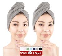 Hammetex Set of 2 Bath Towels, 100% Cotton, Fluffy, Absorbent and Quick Drying, Hand Towel with Button for Hair, Women, Light Grey